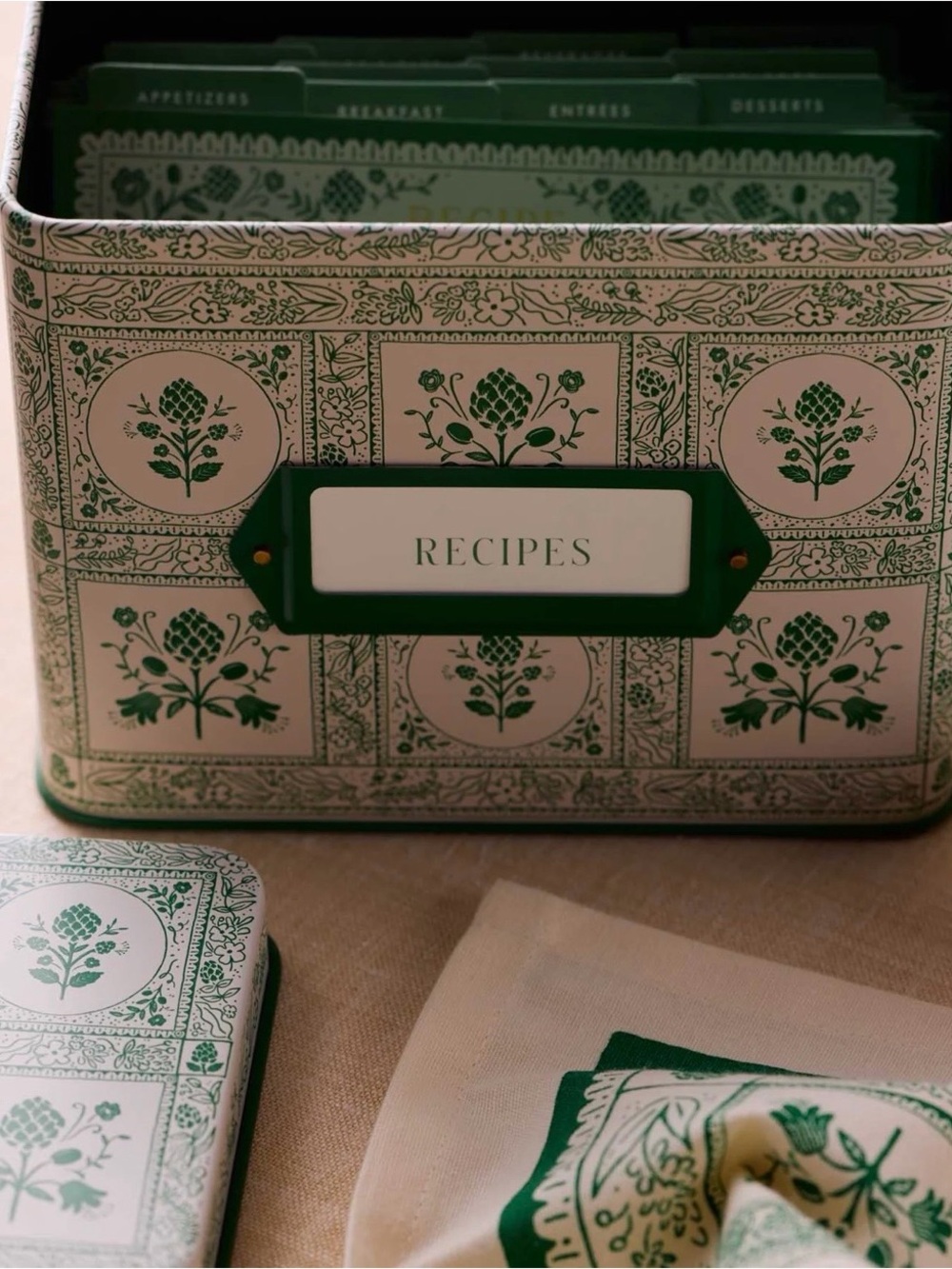 NEW Rifle Paper Co. Artichoke Print Bundle: Recipe Tin, Tea Towel & Pot Holder